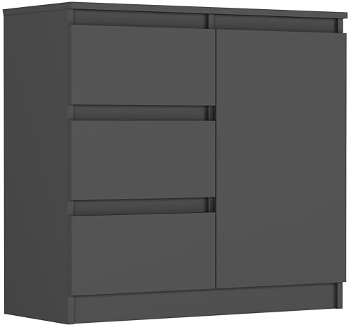 Framire Sideboard Anthrazit 80x33x76 cm – schmale Kommode mit 3 Schubladen, kompaktes Lowboard für Wohnzimmer, Schlafzimmer & Flur, Modern R-80-S3