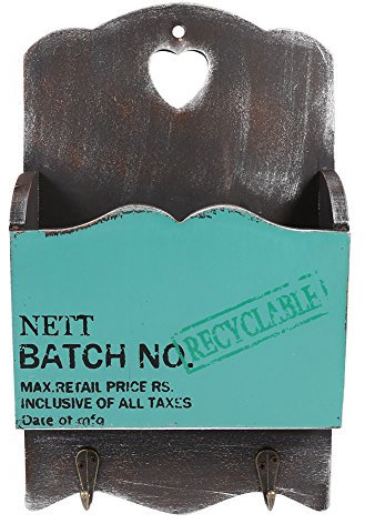 Wooden Mail Box Letter Rack Wall Mounted Mail Sorter Storage Box Key Hooks Standing Holder Organizer Hallway Doorway Hanging Basket Vintage Home Decoration (Color : Bluish Green)