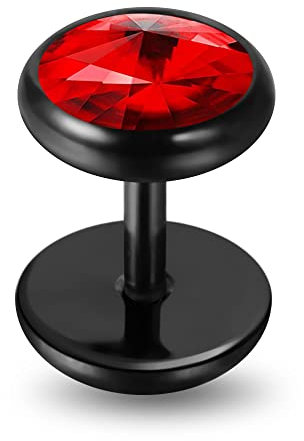 Monster Piercing Runde Red Crystal Stein 16 Gauge schwarz eloxiert chirurgischer Stahl 316L Fake Ohr Piercing Plug
