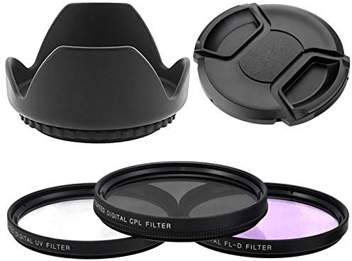 Kit 52 mm - 3 Filtres UV CPL FLD + Pare Soleil et Lens Cap pour Nikon D7100 D7000 D5300 D5200 D5100 D5000 D3300 D3200 D3100 D3000 D90 D80