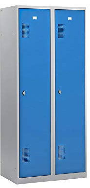 QUIPO Garderobenschrank | Schließfach | Spind, Breite 800 mm, 2 Abteile à 398 mm, mit Vorhängeschlossvorrichtung, Korpus lichtgrau/Türen lichtblau
