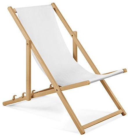 Unbekannt Liegestuhl klappbar aus Holz – 2er Set weiß Stabiler Gartenliege - Strandliege, leichte Sonnenliege für Garten, Balkon und Strand Bars - Liege modern Design