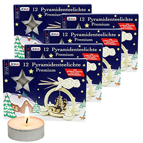 Dekohelden24 60er Set Pyramiden-Teelichte, speziell für Teelichtpyramiden entwickelt inkl. Ampelmann Vorratsdose in rot dazu