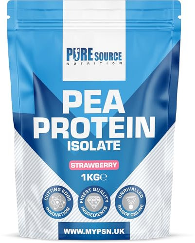 Pure Source Nutrition 100% Vegan Pea Protein Isolate 1000g 1kg Strawberry Vegetarian Protein Powder Shake for Superfood Supergreens Dairy Free Shakes by PSN (1kg, Strawberry)