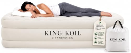 King Koil Colchón de Aire de Lujo California King con Bomba integrada para el hogar, Camping e Invitados, Cama Inflable tamaño King de 20 Pulgadas, colchón Inflable de Lujo, Doble Alto, Ajustable,