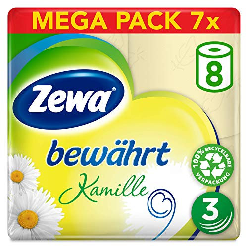 Zewa Toilettenpapier Bewährt Kamille Riesenpackung, 7 X 8 Rollen Mit Je 150 Blatt, 7 Packungen