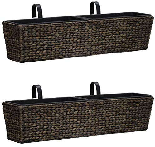 Festnight Balkon-Pflanzgefäß 2 STK. | Balkonkasten | Terrasse Blumenkasten | Garten Blumentopf | Pflanzkübel | Braun Wasserhyazinthe mit Stahlrahmen 80 x 20 x 18 cm