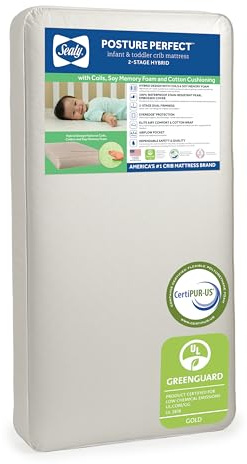 Sealy Baby Posture Perfect Breathable Crib Mattress, GREENGUARD Gold Certified, Made in USA, 2 Stage Hybrid Memory Foam & 150 Premium Coils, Toddler Bed Fit, Safety & Quality Tested, 52x28