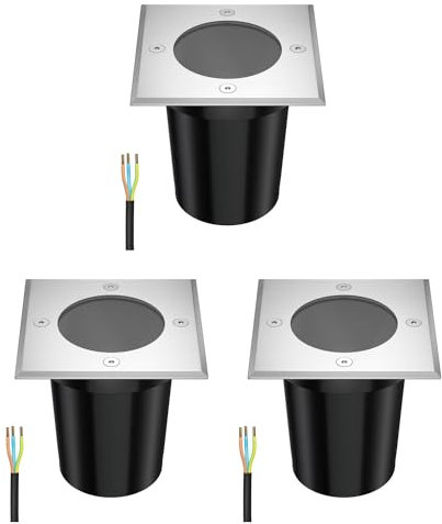 ledscom.de 3 Stück Bodeneinbauleuchte RELI für außen, IP67, edelstahl, eckig, 11 x 11cm, 1x GU10 max. 15W