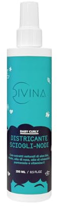 Spray districante scioglinodi senza risciacquo Baby Curly bambini con capelli afro e ricci con aloe bio, miele, olio di rosa, olio di vinaccioli (250ml)