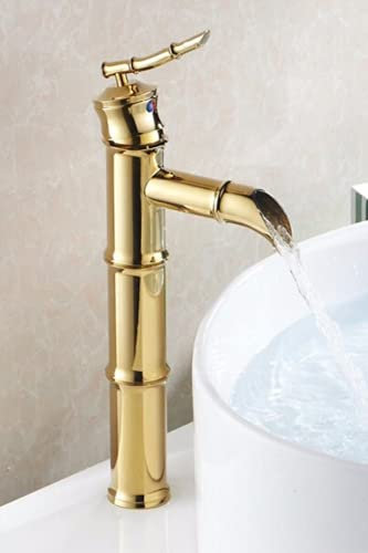 Retro Wasserhahn BAMBUS GOLD - Messing Armatur Bambus-Look Gold, 34 cm