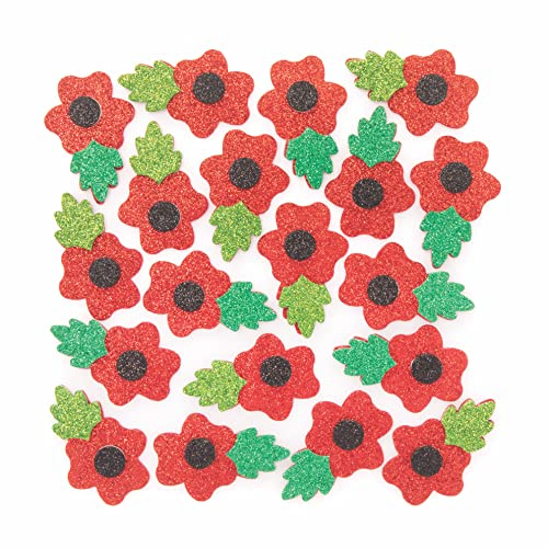 Baker Ross FE784 Mohnblumen Glitzer-Schumaufkleber, Kindersticker, ideal für Kunst- und Bastelprojekte von Kindern, ideal für Kartenherstellung und Scrapbooking, 100 Stück