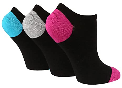 WILDFEET Chaussettes Courtes Bambou pour Femme | Lot de 3 Paires | Socquettes Basses Couleur Blanches et Noires | Sock Shop (37-42, Noir/Rose H & T)