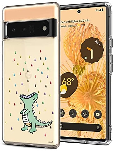 Unov Pixel 6 Pro Case Clear with Design Soft TPU Shock Absorption Slim Embossed Pattern Protective Back Cover for Pixel 6 Pro 5G 6.7 inch (Rainbow Dinosaur) | Slim Fit Good Grip, Anti-Slip Embossed Pattern, Shockproof Protective Bumper, Raised Camera Protection, Anti-Scratch Soft TPU