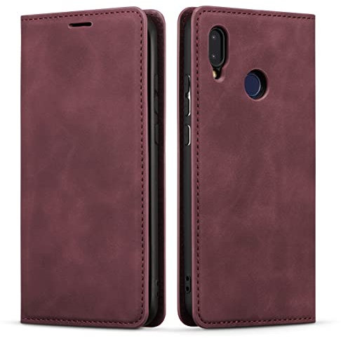 QLTYPRI Hülle für Huawei P20 Lite, Premium Dünne Ledertasche Handyhülle mit Kartenfach Ständer Flip Schutzhülle Kompatibel mit Huawei P20 Lite - Wein Rot