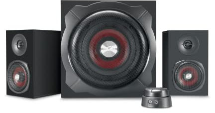 Speedlink GRAVITY 2.1 Soundsystem - PC Lautsprecher mit Subwoofer aus Holz, Aktiv Lautsprechersystem 120 Watt, Bluetooth, 3,5mm Klinke, AUX, Tischfernbedienung, schwarz