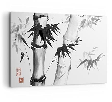 Bilder auf Leinwand 100x70cm Leinwandbild Asiatisch Aquarell Bambus Groß Wanddeko Bild Schlafzimmer Küche Deko Wandbilder Dekoration Wohnzimmer Wall Decor Canvas Wand Kunstdruck Art AA100x70-4577