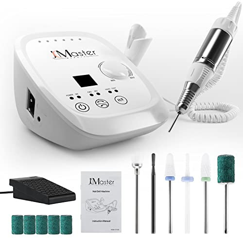 Fresa per Unghie, JCMASTER Professionale Manicure e Pedicure Kit con Pedale, 35000 RPM, 6 Fresa Punte, Lima Elettrica per Unghie Gel, per Studio Estetiste Casa Regali (bianco)