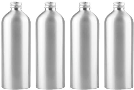 ZEOABSY 4 Pieces Empty 500ml Silver Aluminium Bottle with Silver Aluminium Screw Cap Travel Metal Bottles for Cosmetic Shampoo Body Washing Gel Essential Oil Liquid Travel