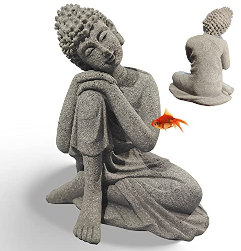 Klein Buddha Statue Dekoration Buddha Ornamente Sandstein Meditierende Buddha für Aquarien Fisch Tank Deko (Size : 7.5X6X10.2CM)