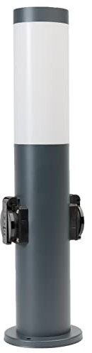 Grafner Wegeleuchte mit 2 Steckdosen, Höhe: 45 cm, Edelstahl, E27, anthrazit, Wegleuchte Weglampe Gartenlampe Gartenleuchte Standlampe Außenstandleuchte Pollerleuchte schwarz lackiert
