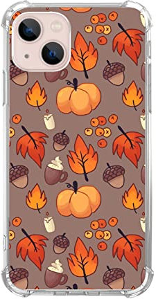 Vusbvelnot Fall Leaves Pumpkin Acorns Case Compatible with iPhone 13, Aesthetic Autumn Halloween Case for iPhone 13 for Teens Men and Women, Cool TPU Bumper Phone Case Cover