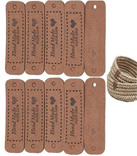10 Pcs Handgefertigte Tags Pu -Leder -Tags, Handgefertigt Liebesschilds Häkeln Strickzubehör Für DIY Basteln Nähen Häkelstrickhüte