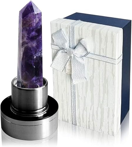 HINATAA Crystal Water Bottle, Removable Natural Crystal Gemstone Glass Bottle, Portable Proof Leak Natural Quartz Water Bottle, BPA Free Durable Gemstone Bottle 550ml (Amethyst Crystal)