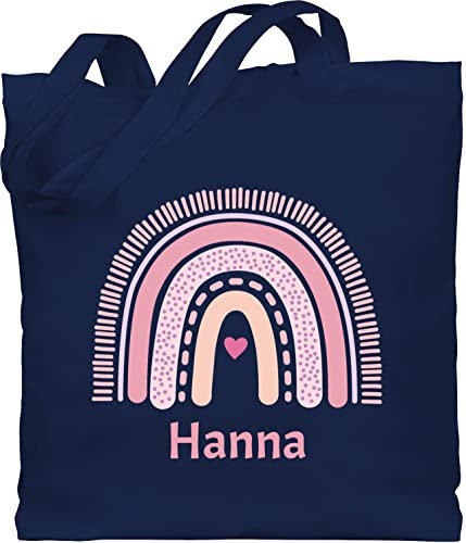 Baumwolltasche - Boho - Regenbogen - Unisize - Navy Blau - personalisierter jutebeutel kinder stoffbeutel name rainbow beutel tasche kindergarten personalisierte taschen bohemian schulkind