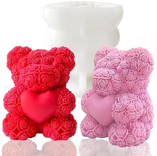 Jumbo kerzenformen silikon bär,3D-Rosenbär-kerzengießform,für Frauen,Geburtstagsgeschenk,DIY-Bastelform,Mädchen Geschenke,erhältlich für Epoxidharz,Seifenformen,Gips-Färbformen