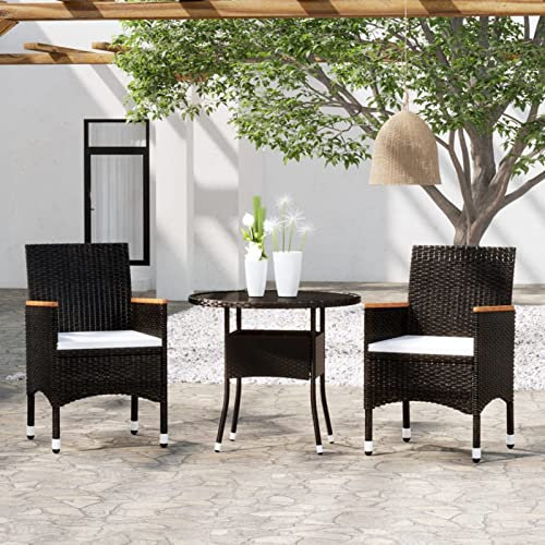 Tidyard 3-TLG. Garten Essgruppe, Polyrattan Balkon Set 2 Personen — Tisch mit glasplatte & 2 Stühlen — Wetterfeste Balkonmöbel Gartenmöbel — Schwarz