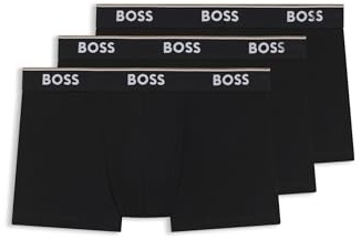 BOSS Mens Trunk 3P Power Three-Pack of Logo-Waistband Trunks in Stretch Cotton Black