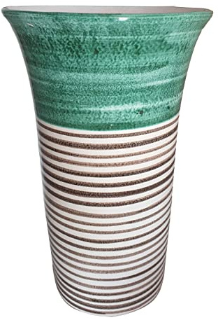 Ceramiche Angela Rinaldi – Portaombrelli Portafiori in Ceramica di Vietri Dipinto a Mano Maiolica Design Terracotta (Fascia Verde e Righe, Portafiori Altezza cm 26 Diametro cm 19)