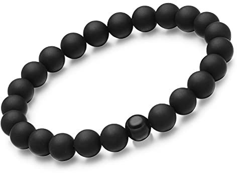 day.berlin Onyx Perlenarmband Herren in Schwarz, Naturstein Armband mit echten 8mm Edelsteinen, 19cm lang mit flexiblem Zugband & 316L Edelstahl Perle, Handgemacht für Männer