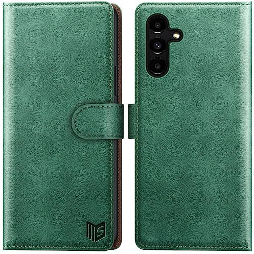 SUANPOT Coque Samsung Galaxy A14 5G blocage RFID Protection magnétique Étui en cuir PU de qualité supérieure, portefeuille vert