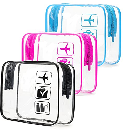 MODENGKONGJIAN TSA-zugelassener Kulturbeutel, 3 Stück, transparente Kulturbeutel, Quart Größe, Reise-Make-up-Kosmetiktasche für Damen und Herren, Handgepäck für Flughafen, Fluggesellschaften konforme