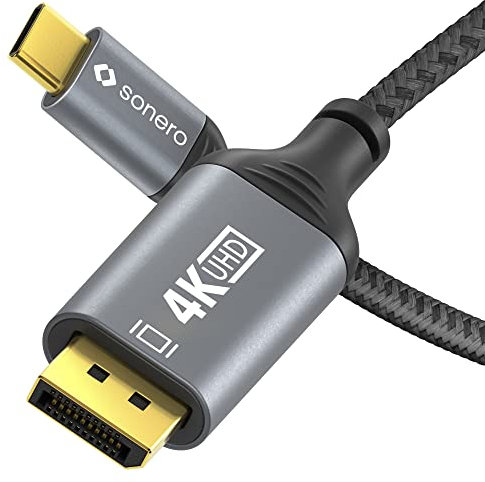 Sonero® 4K USB-C auf DisplayPort Kabel, DisplayPort Stecker auf USB-C Stecker, 4K 60Hz, 21,6 GB/s, Baumwollmantel, grau/schwarz, 2,00 Meter