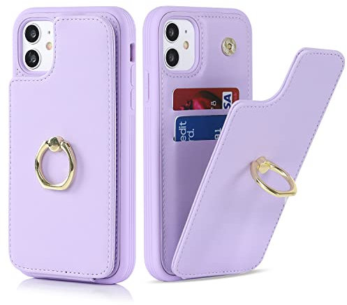 Cavor Phone Case compatible with iPhone 11 Case With Card Holder,Flip Folio Leather Wallet Case,Ring Kickstand Shockproof Cover Case compatible with iPhone 11 - Purple