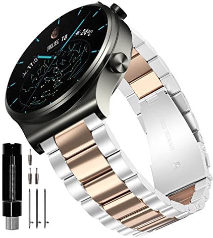 YABZOZ Strap for Amazfit GTR 4/3/3 Pro/2/2e for Huawei Watch GT 2 3 46mm Pro for Samsung Galaxy Watch 3 45mm/Gear S3 Metal Strap (Silver/Rose Gold)