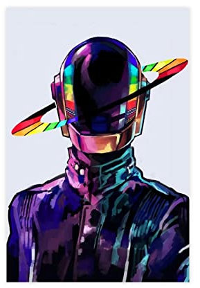 Daft Punk Rock Band Poster Leinwand Poster Wandkunst Dekor Druck Bild Gemälde für Wohnzimmer Schlafzimmer Dekoration Rahmen Stil 30 x 45 cm