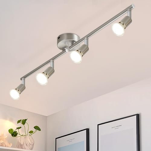 Glitzerlife LED Deckenstrahler 4 Flammig Flurlampe - Deckenleuchte GU10 Deckenlampe Modern Deckenspot Schwenkbar 330°Drehbar Edelstahl Küche Schlafzimmer Wohnzimmer innen Ohne Leuchtmittel