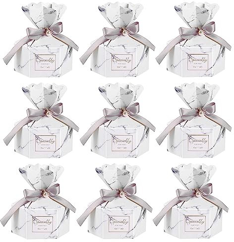 50 Stück Süßigkeiten Schachtel Hochzeit, Geschenkbox mit Band, Kleinen Schmuck Geschenkbox, für Hochzeit, Taufe, Party, Geburtstag