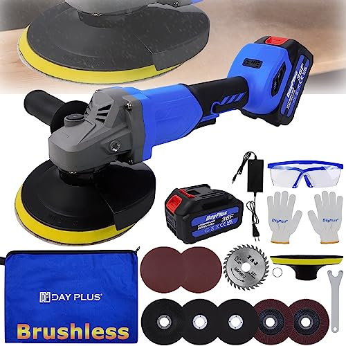 115mm Cordless Brushless Angle Grinder - 21V Electric Tool Kit with 6.0Ah Li-ion Battery, 10000RPM, 5 Cutting Discs for Wood Metal Grinding, Polishing