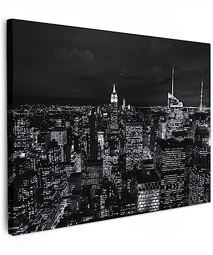 MuchoWow© Leinwände 80x60 cm Wall Decoration Bilder Schlafzimmer Deko Pictures Canvas Painting Wanddekoration Wohnzimmer Wanddeko Schwarz - Schwarze Leinwand - Skyline - Weiß - New York