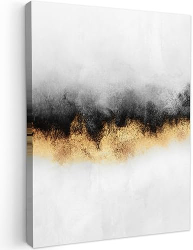 MuchoWow© Impressions sur Toile 50x70 cm Deco Tableau Murale Decoration Salon Peinture Tableaux Chambre Toiles Maison Or - Chic - Abstrait - Noir - Blanc - Luxe
