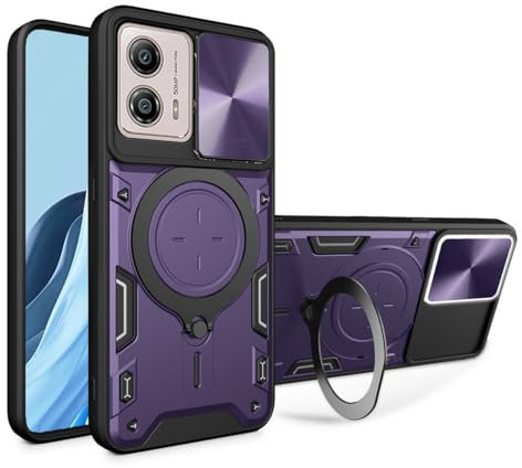UPLAI Funda para Motorola Moto G73 5G, Ultra Delgado Antigolpes Armadura Carcasa con Deslizar Cámara Cover y Soporte Magnética, Premium PC+TPU Duradero Estuche Caso.Morado Oscuro