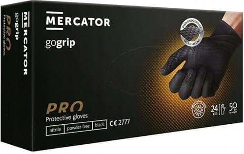 GEGRIP Einweghandschuhe, Einmalhandschuhe extra stark, Nitrilhandschuhe , 3x dicker, Handschuhe Einweg mit Diamant Grip, Arbeitshandschuhe,Industrie&Montage, versch. Farben,50 Stk/Box (Schwarz, S)