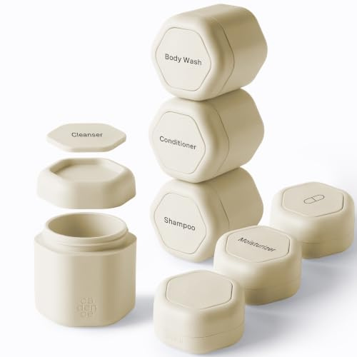 Cadence Reisebehälter – Daily Routine Kapsel-Set – Magnetische Reisekapseln – für Shampoo, Conditioner, Duschgel, Pillen und mehr – 4 Flex-Medien (37,4 g) & 3 Flex Small (15,9 g) – Sand