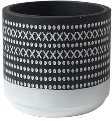 ESTINTENG Blumentopf im nordischen Stil, geometrisches Muster, Zement, atmungsaktiv, Kaktus, Sukkulenten, für den Innenbereich, Schwarz und unten weiß, 13,5 x 13,5 x 12,5 cm, perforiert (ohne Scheibe)