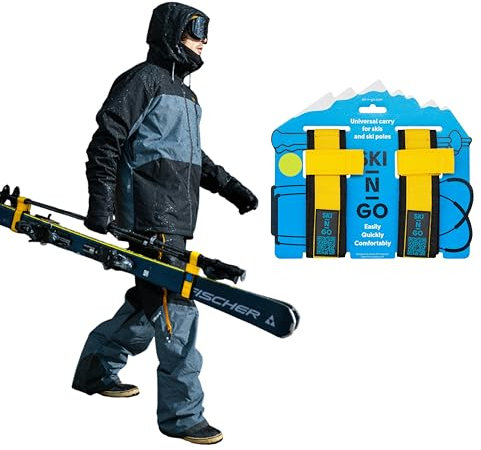 SKI-N-GO (Jaune, L) Porte-Skis et bâtons, Attache Ski pour Enfant et Adultes, Transport de Skis, Ski Fixation